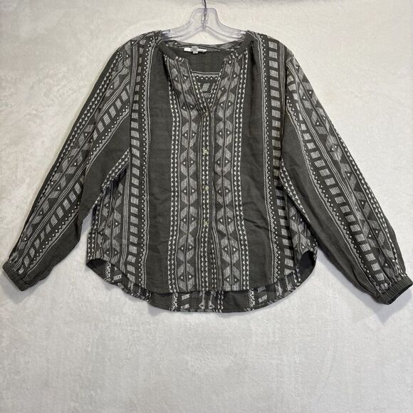 Splendid Tops - Splendid Women's Olive Green Freesia Long Sleeve Linen Button-Up Shirt Top Small